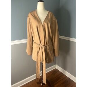 Lane Bryant tan drape Belted Jacket Open Front Pockets Casual size 18‎